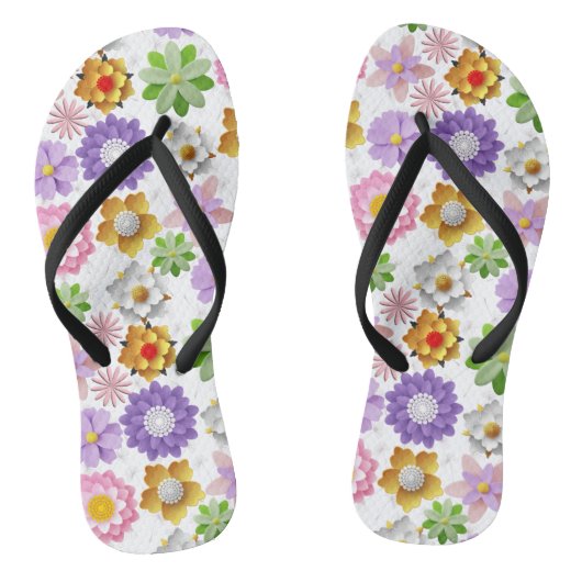 Modern 3D Kleurrijk Bloemenpatroon 03x4 Wit BG Teenslippers (Voetbed)
