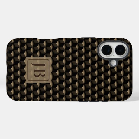 Modern 3D Monogram, Geometric Bronze Pattern Case-Mate iPhone Case (Achterkant (horizontaal))