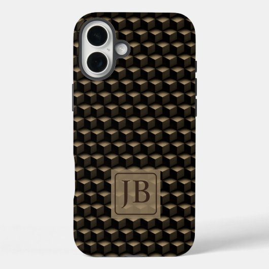 Modern 3D Monogram, Geometric Bronze Pattern Case-Mate iPhone Case (Achterkant)