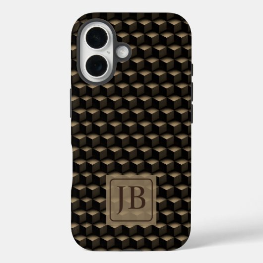 Modern 3D Monogram, Geometric Bronze Pattern Case-Mate iPhone Case (Achterkant)