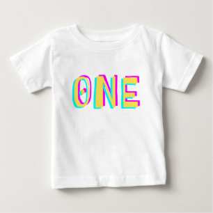Modern 3D One Geel Eerste Verjaardag Baby T-shirt