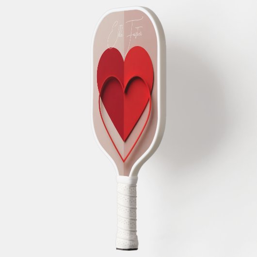 Modern 3D Red Heart Personalized Name Pickleball Paddle (Links)