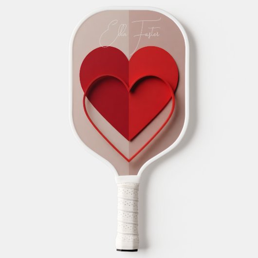 Modern 3D Red Heart Personalized Name Pickleball Paddle (Achterkant)