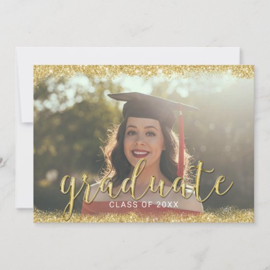 Modern 3D Script Gold Glitter Photo Afstuderen Kaart (Voorkant)