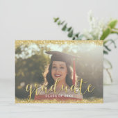 Modern 3D Script Gold Glitter Photo Afstuderen Kaart (Staand voorkant)