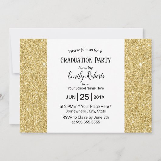 Modern 3D Script Gold Glitter Photo Afstuderen Kaart (Achterkant)