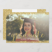 Modern 3D Script Gold Glitter Photo Afstuderen Kaart (Voorkant / Achterkant)