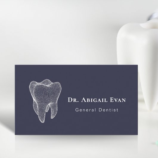Modern 3D Tooth Professional Navy Blue Dentist Visitekaartje