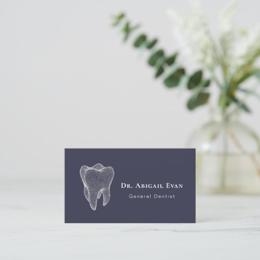 Modern 3D Tooth Professional Navy Blue Dentist Visitekaartje (Staand voorkant)