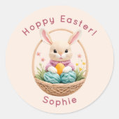 Modern 3D Yarn Art Easter Bunny Personalized Stick Ronde Sticker (Voorkant)