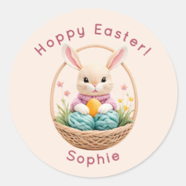 Modern 3D Yarn Art Easter Bunny Personalized Stick Ronde Sticker