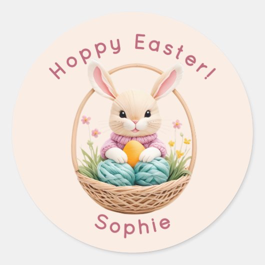 Modern 3D Yarn Art Easter Bunny Personalized Stick Ronde Sticker (Voorkant)