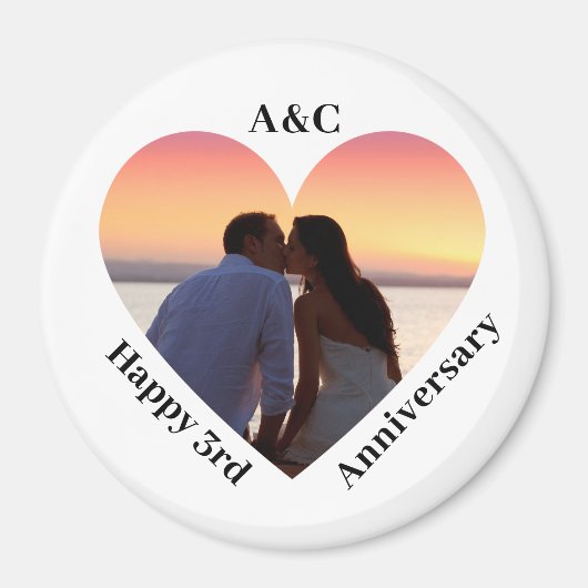 Modern 3e Jubileum paar Keepsake hart Magneet (Voorkant)