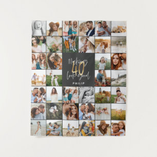 Modern 40e verjaardag multi foto script cadeau wandkleed