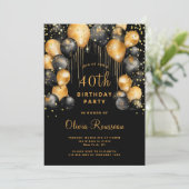 Modern 40e verjaardagsfeest zwart goud kaart (Staand voorkant)