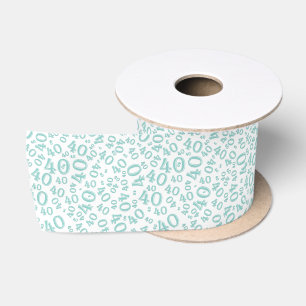 Modern 40ste verjaardag nummer patroon turquoise/w satijnen lint