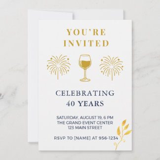 Modern 40th Birthday Milestone Invitation Card Kaart