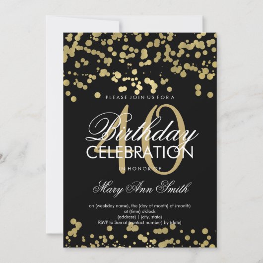 Modern 40th Birthday Party Gold Foil Confetti Kaart (Voorkant)
