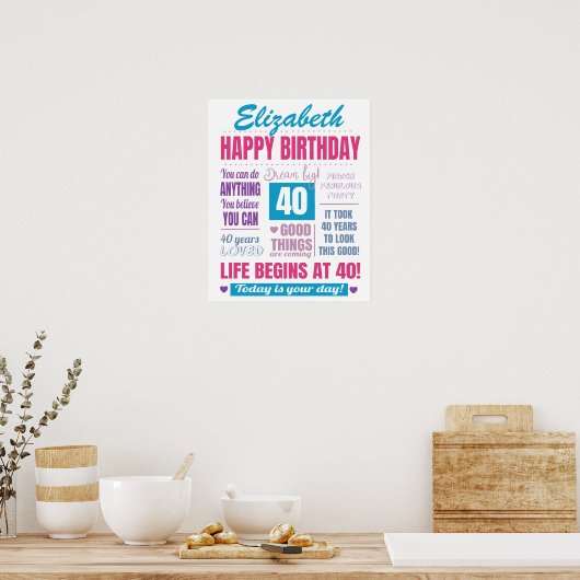 Modern 40th Birthday Quote Poster (Keuken)