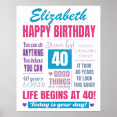 Modern 40th Birthday Quote Poster (Voorkant)
