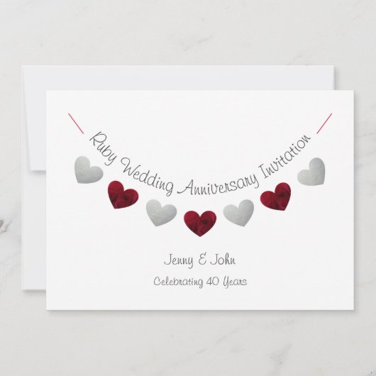 Modern 40th Ruby Wedding Jubileum Uitnodiging (Achterkant)
