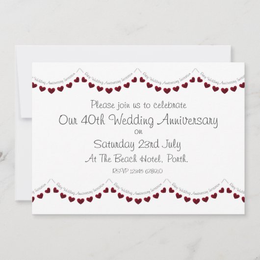 Modern 40th Ruby Wedding Jubileum Uitnodiging (Voorkant)