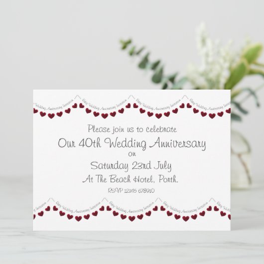 Modern 40th Ruby Wedding Jubileum Uitnodiging (Staand voorkant)