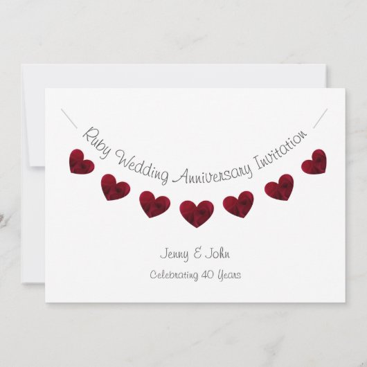 Modern 40th Ruby Wedding Jubileum Uitnodiging (Achterkant)