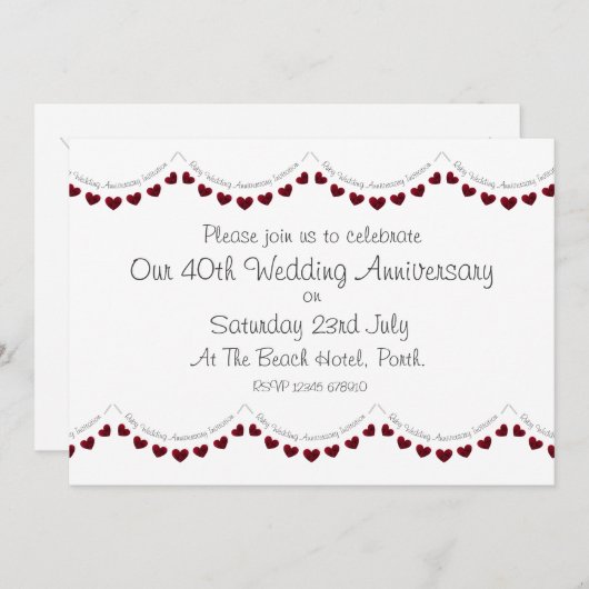 Modern 40th Ruby Wedding Jubileum Uitnodiging (Voorkant / Achterkant)