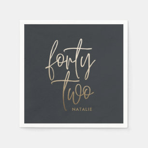 Modern 42e verjaardag Black Gold elegant script In Servet
