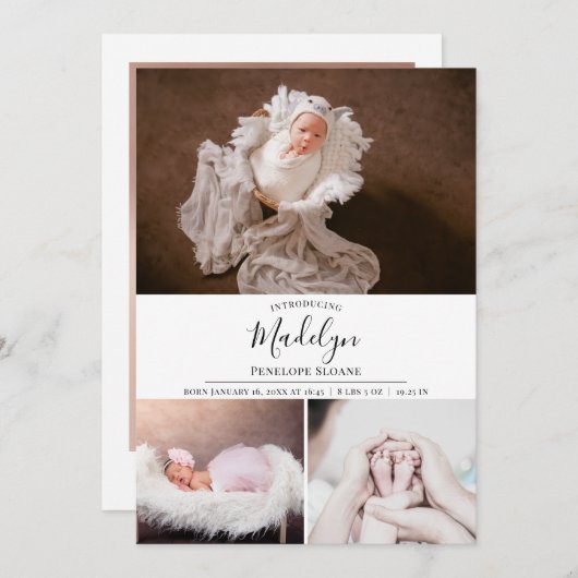 Modern 4 Aangepaste foto Baby geboorte Aankondiging (Voorkant / Achterkant)
