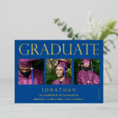 Modern 4 Aankondiging Afstuderen Foto Folie Blauw (Staand Voorkant)