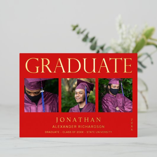 Modern 4 Aankondiging Afstuderen Foto Folie Rood (Staand Voorkant)