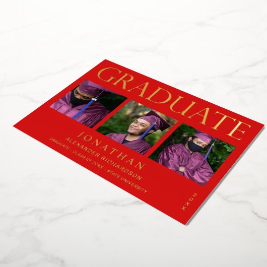 Modern 4 Aankondiging Afstuderen Foto Folie Rood (Gedraaid)