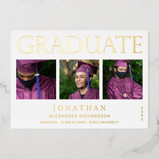 Modern 4 Aankondiging Afstuderen foto Folie  White (Voorkant)