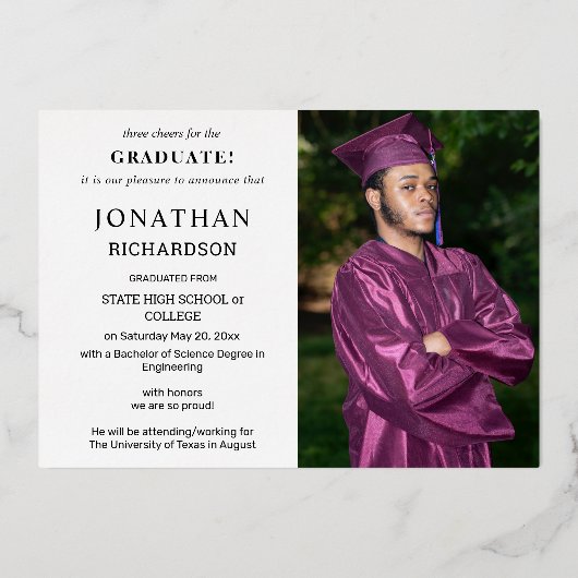 Modern 4 Aankondiging Afstuderen foto Folie  White (Achterkant)