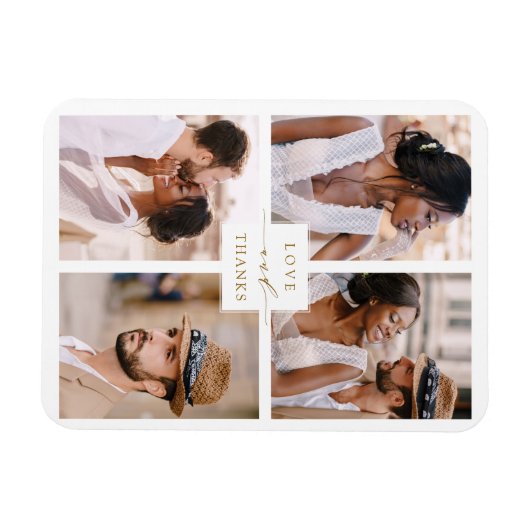 Modern 4 Collage Weddenschap Gold Bedankt Magneet (Horizontaal)