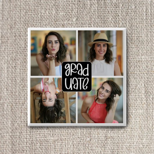 Modern 4 Custom Afstudeerder Photo Collage Afstude Vierkante Button 5,1 Cm