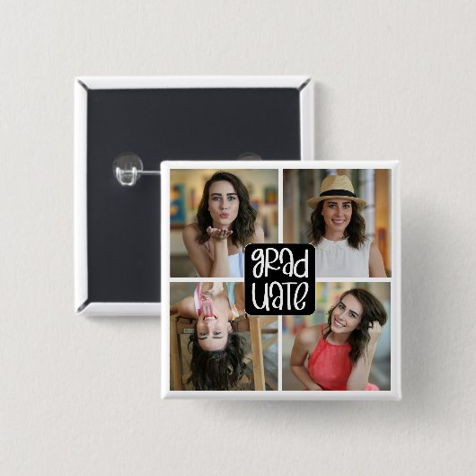 Modern 4 Custom Afstudeerder Photo Collage Afstude Vierkante Button 5,1 Cm (Voorkant /achterkant)