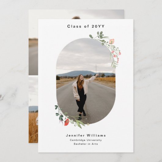 Modern 4 Custon Foto (1 +3) Wildflower Afstuderen Aankondiging (Voorkant / Achterkant)