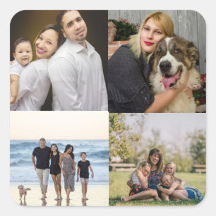 Modern 4 Familie Foto Collage Custom Vierkante Sticker