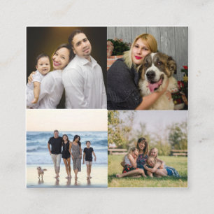 Modern 4 Familie Foto Collage Custom Vierkante Visitekaartje