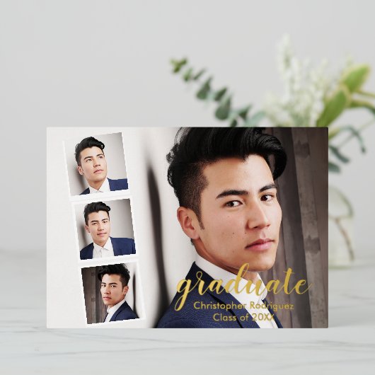 Modern 4 Foto Afstuderen Folie Uitnodiging (Staand Voorkant)