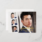 Modern 4 Foto Afstuderen Folie Uitnodiging Briefkaart (Voorkant / Achterkant)