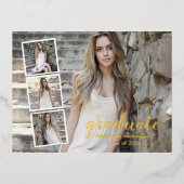 Modern 4 Foto Afstuderen Folie Uitnodiging Briefkaart (Voorkant)