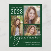 Modern 4 Foto Afstuderen Green Aankondigingskaart (Voorkant)