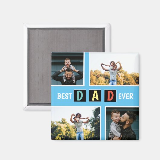 Modern 4 Foto Best Dad Ever Keepomwille Magneet (Voorkant / Achterkant)