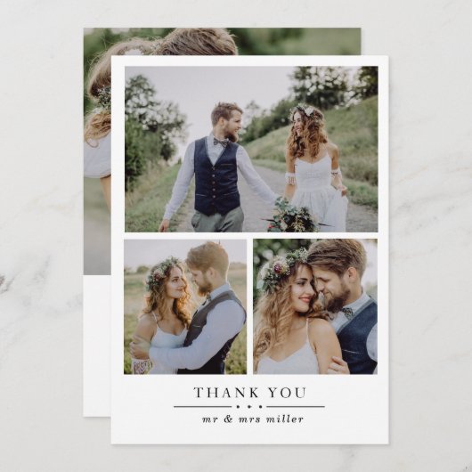 Modern 4 foto bruiloft bedankkaart (Voorkant / Achterkant)