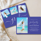 Modern 4 foto collage afstudeerfeest blauw kaart