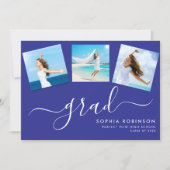 Modern 4 foto collage afstudeerfeest blauw kaart (Voorkant)